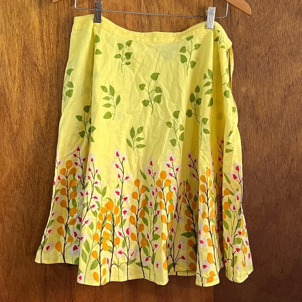 APOLLO Bright Yellow Floral Cotton Skirt Sz L - Picture 1 of 3